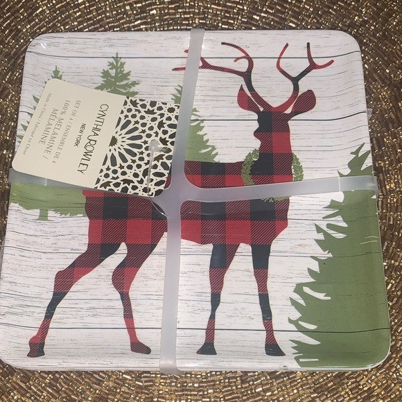Cynthia Rowley Other - Cynthia Rowley Buffalo Plaid Stag Melamine Appetizer Plates